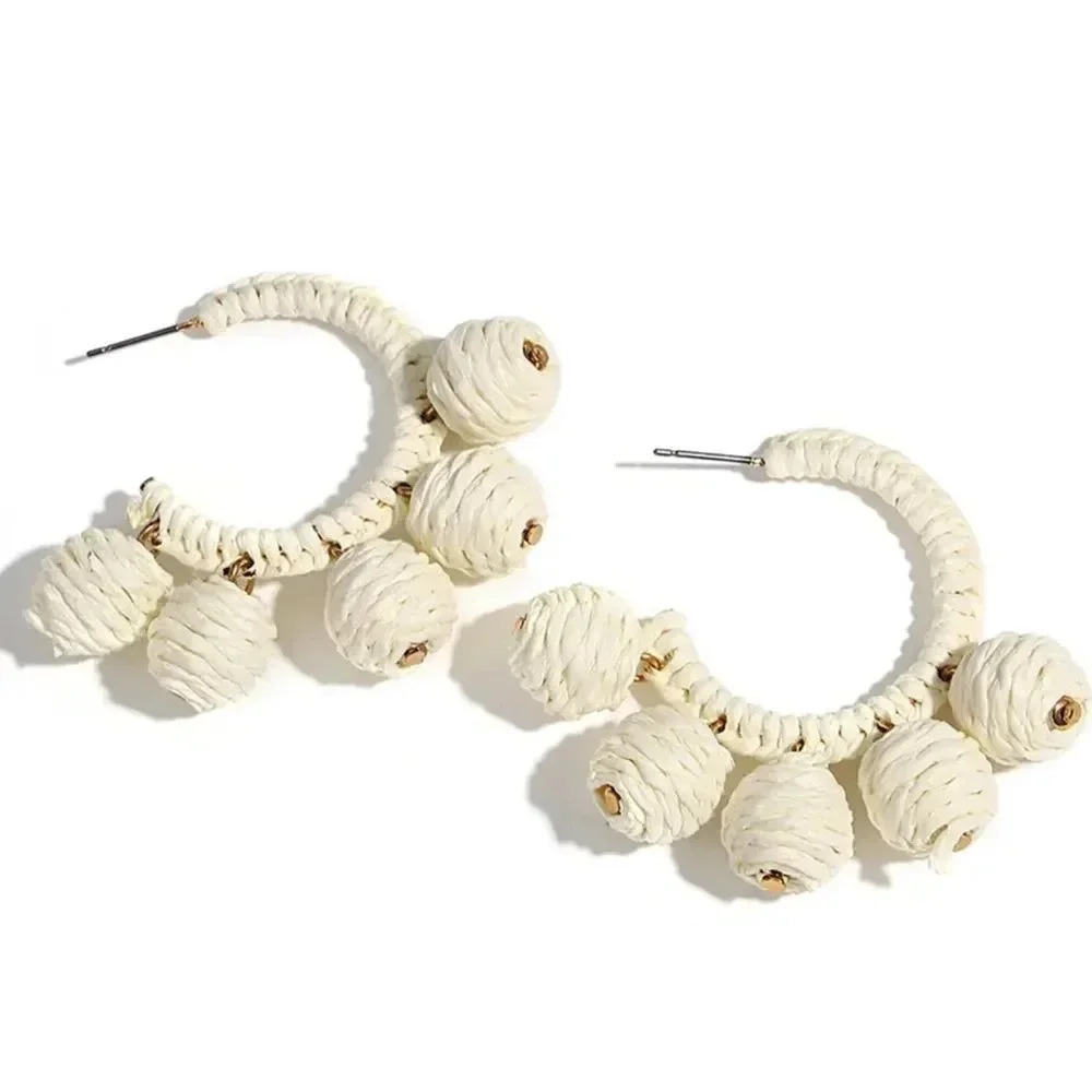 Mykonos Bohemian Raffia Breaded Ball Earrings